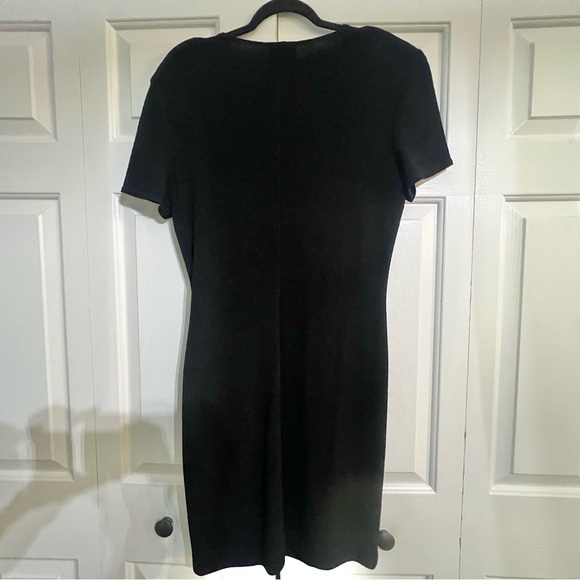 Vintage Joseph Ribkoff 70s 80s Faux Wrap Black Dress Knee Length Dress 14 - Picture 5 of 7